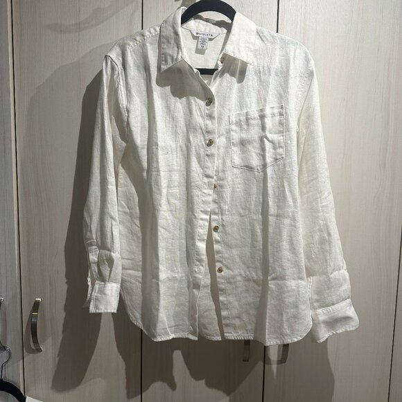 BNWT Athleta Retreat 100% Linen Shirt - XS Calla Lily - Picture 2 of 8